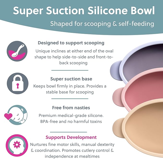 BIBaDO - Silicone Baby Bowl (Fawn) - Stay Put Suction Bowl - Oval Shape - First Meals & Snacks - Durable, Dishwasher & Microwave Safe, BPA Free - Medical Grade - Baby Essentials - 6 Months to 3 Years