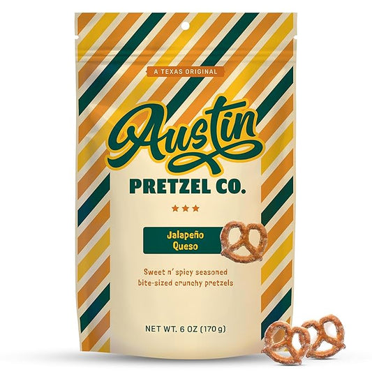 Jalapeño Queso Pretzels – 6 Oz Sweet n' Spicy Bite-Sized Snacks Packed with Real Cheese & Jalapeño Flavor – Crunchy, Snacky, Perfect for Sharing or Spicy Indulgence
