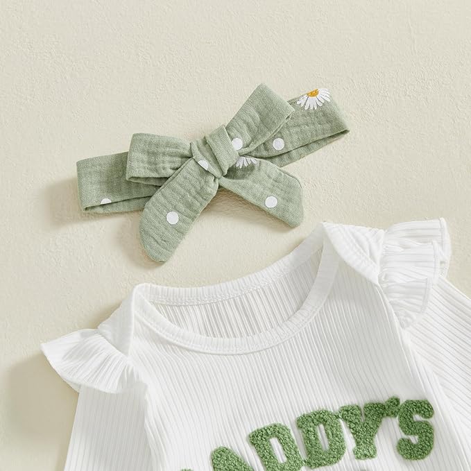 Tsnbre Newborn Baby Girl Outfits Daddys Girls Ruffle Long Sleeve Romper Top Pants Headband Infant Fall Winter Clothes