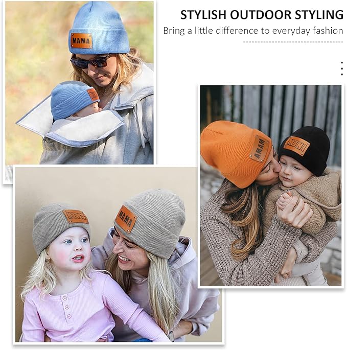 Parent-Child Beanie Hat,Mother & Baby Daughter/Son Winter Warm Knit Hat,Kids Soft Beanie Cap