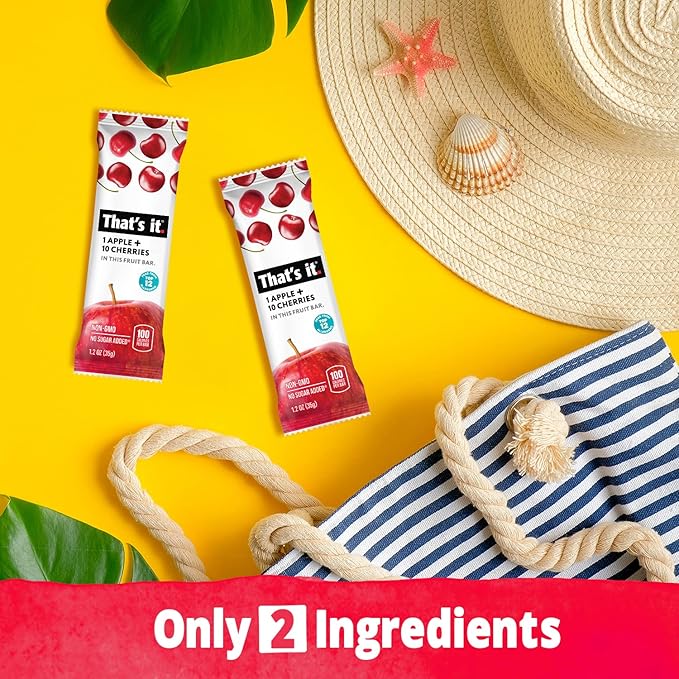 That's it. Apple + Cherry 100% Natural Real Fruit Bar, Best High Fiber Vegan, Gluten Free Healthy Snack, Paleo for Children & Adults, Non GMO No Sugar Added, No Preservatives Energy Food (12 Pack)