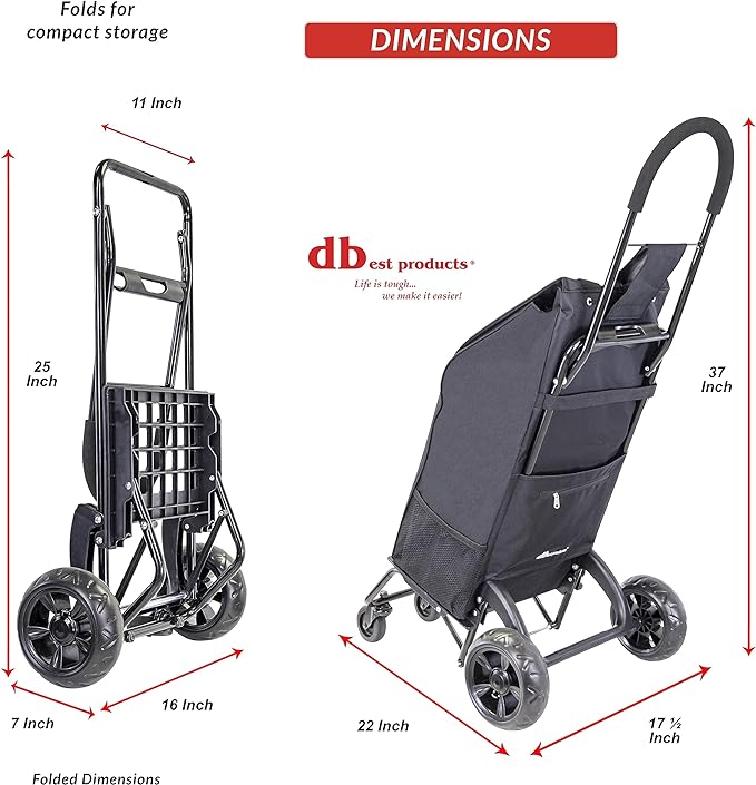 dbest products Trolley Dolly Rover with Bag, 4 Wheeled Grocery Shopping Cart Push Folding Utility Hand Truck Swivel Wheels Garden Lightweight Luggage Carrito de Compras Plegable
