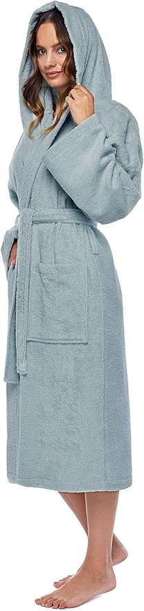 Arus Women's Hooded Classic Bathrobe Turkish Cotton Robe with Full Length Options
