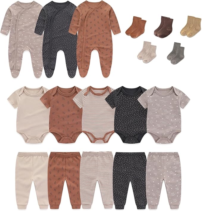 Baby Boy Girl 18 Pack Layette Set Cotton Infant Unisex Clothes and Accessories New born Essentials Clothing Sets