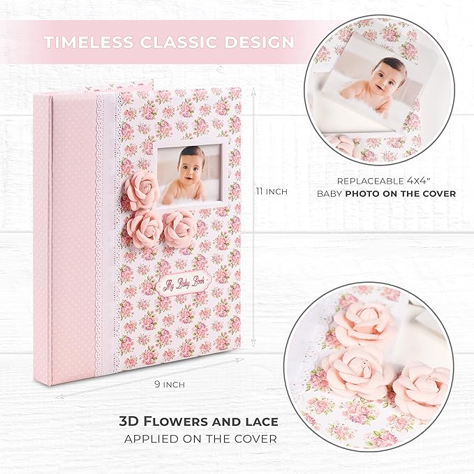 Baby Book Keepsake - Baby Memory Book and Album for Girl, Journal from Pregnancy to First 5 Years, Scrapbook to Record Memories, Milestones and Photos, Baby Book - Pink