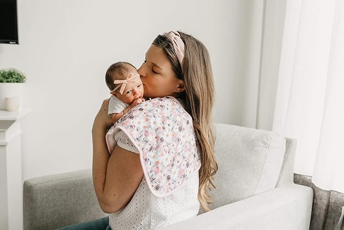 Copper Pearl Premium Baby Burp Cloths - 3-Pack Large Cotton Burp Cloths, Extra Soft Spit Up Rags with 3 Absorbent Layers, Perfect for Baby Girl Gifts (21" x 10" Size, Bloom Set)