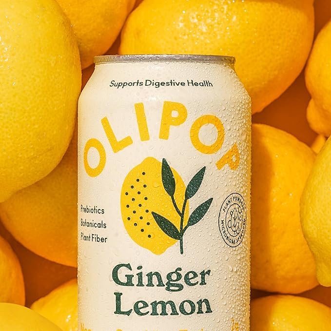 OLIPOP Prebiotic Soda Pop, Ginger Lemon, A New Kind of Soda Packed with Prebiotics, Fiber, and Botanicals, Gluten Free, Vegan, GMO Free, 12oz (12-Cans)