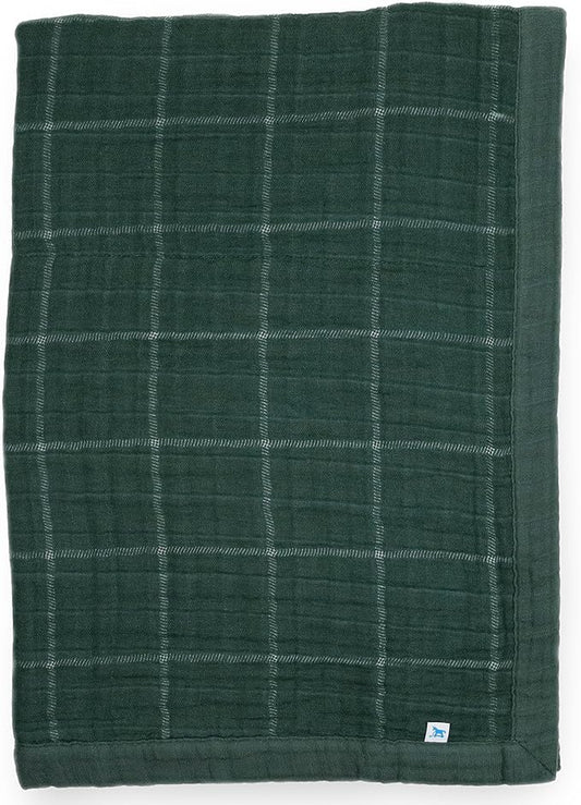 Little Unicorn Evergreen Plaid Cotton Muslin Quilt Receving Blanket | 100% Cotton | Super Soft | Babies and Toddlers | 30" x 40" | Machine Washable