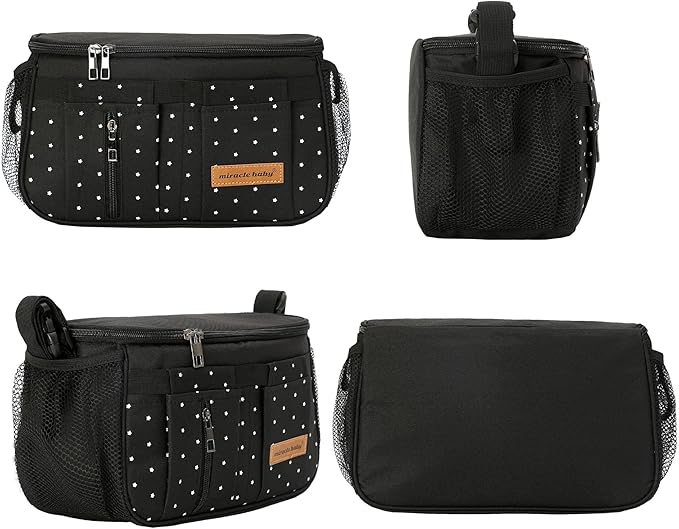 Miracle Baby Stroller Organizer Bag for Mom,Universal Stroller Storage Caddy Diaper Bag- Compatible with Most Stroller - Multifunctional Larg(Black Star)