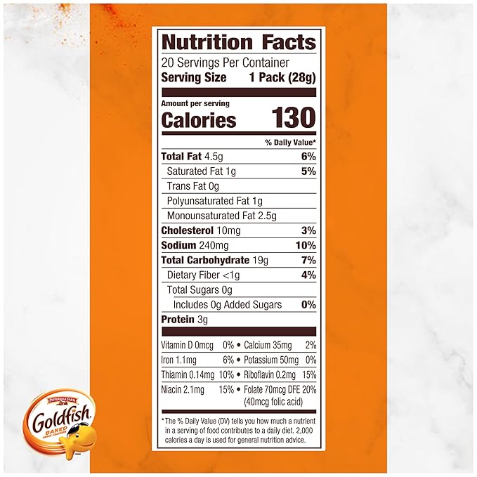 Goldfish Cheddar Cheese Crackers, Baked Snack Crackers, 1 oz On-the-Go Snack Packs, 20 Count Box