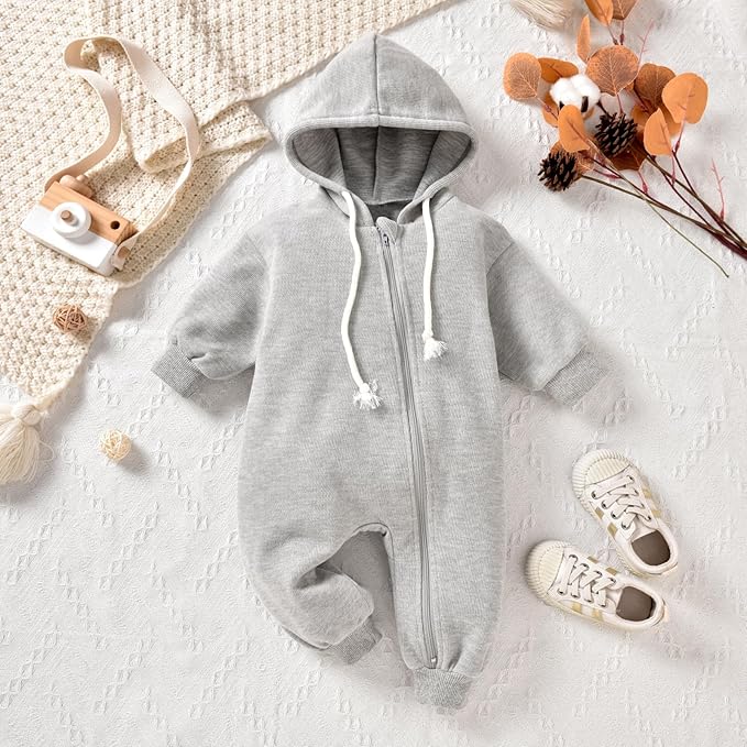 Unutiylo Unisex Baby Boys Girls Long Sleeve Infant Baby Zipper Hooded Jumpsuits Romper Loose Outfit Clothes