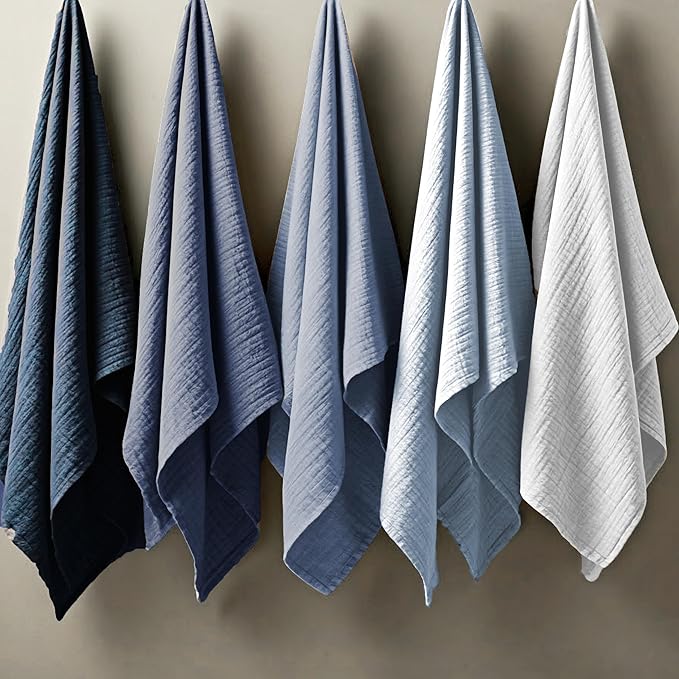 HonestBaby Multipack Woven Burp Cloths Soft Absorbent Multi-layered 100% Organic Cotton Infant Baby Boys, Girls, Unisex, Ombre Blues, One Size