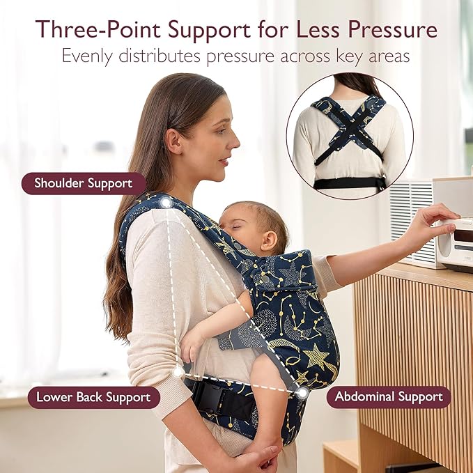 Momcozy Baby Carrier - Ergonomic, Cozy and Lightweight Carrier for 7-44lbs, Effortless to Put On, Ideal for Hands-Free Parenting, Enhanced Lumbar Support, Starry Night