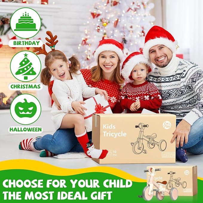 LOL-FUN Baby Balance Bike for 1 2 Year Old Boys Girls Gift, 4 in 1 Kids Tricycle for Toddlers 1-3 with Easy Assembly Removable Pedal