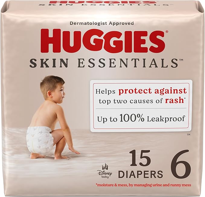 Huggies Size 6 Diapers, Skin Essentials Baby Diapers, Size 6 (35+ lbs), 15 Count, Packaging May Vary