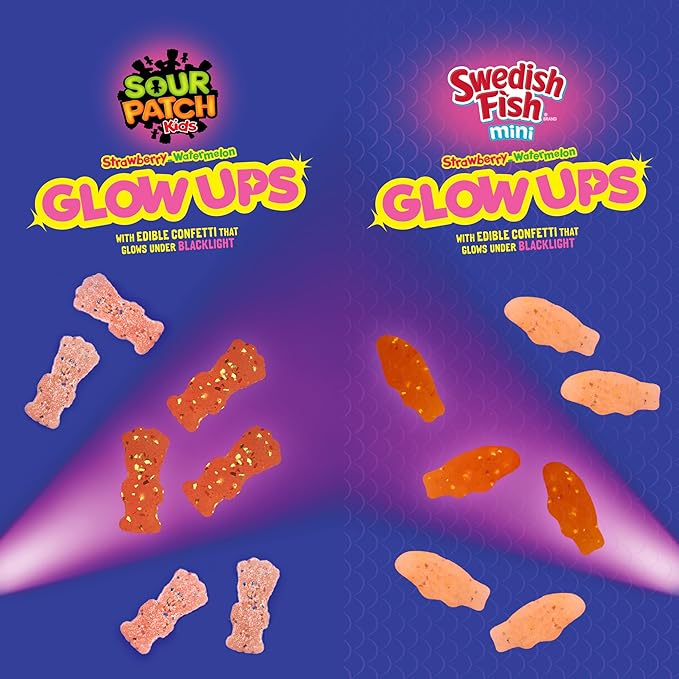 SOUR PATCH KIDS and SWEDISH FISH Mini Glow Ups Strawberry-Watermelon Soft & Chewy Candy Variety Pack, Bulk Candy, 4-6.7 oz Bags