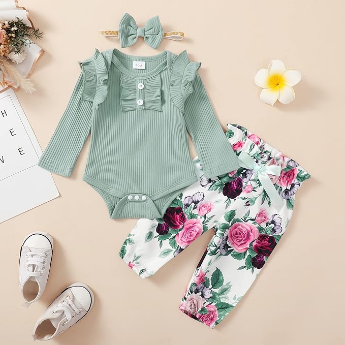 Infant Baby Girl Clothes Newborn Girl Outfit Long Sleeve Romper Pants Set Cute Baby Clothes for Girls Fall/Winter