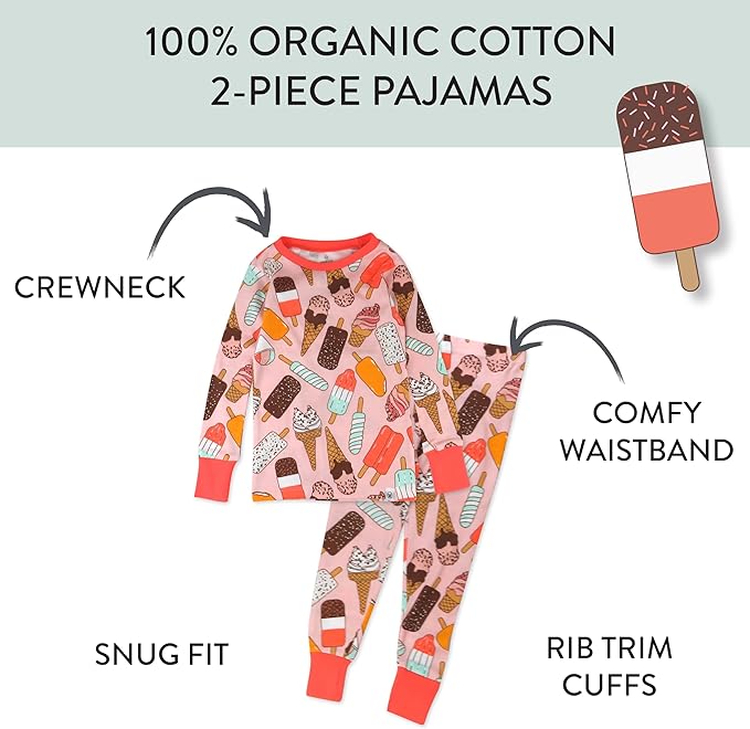 HonestBaby baby-girls 2-piece Pajamas Sleepwear Pjs 100% Organic Cotton for Baby, Toddler, Kids, Girl
