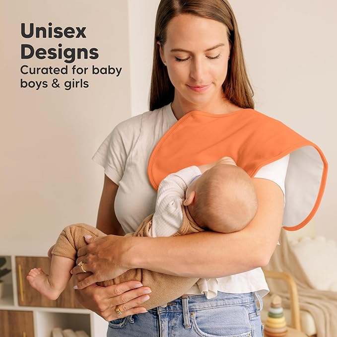 KeaBabies 4-Pack Baby Burp Cloths Baby Girl, Boy - Organic Cotton Burp Cloth, Extra Large, Absorbent, Soft Burping Cloths & Bibs Set for Babies, Newborn Burp Clothes, Thick Burp Rags (Phase)