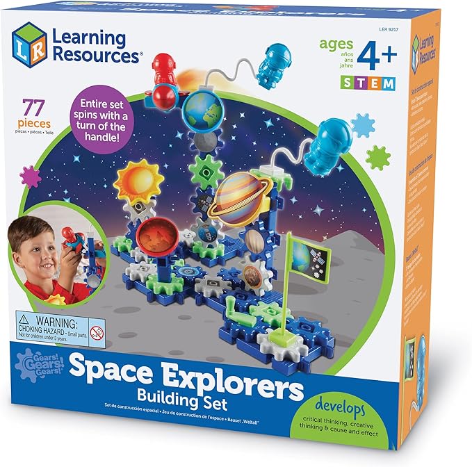 Learning Resources Gears! Gears! Gears! Space Explorers Building Set, 77 Pieces, Ages 4+, Gears & Construction Toy, STEM Toys, Gears for Kids