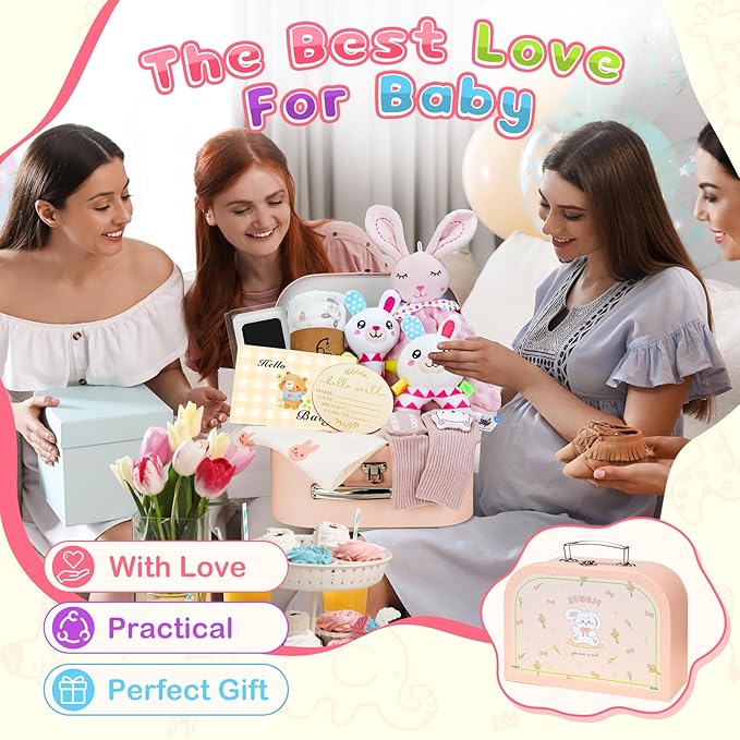 Baby Girl Gifts Newborn Gift Set, 10Pcs Quality & Cute Newborn Baby Essential Stuff New Baby Girl Gift Basket Set, Best Newborn Baby Girl Gifts Baby Girl Gifts Set, Unique Baby Girl Gift Basket Set