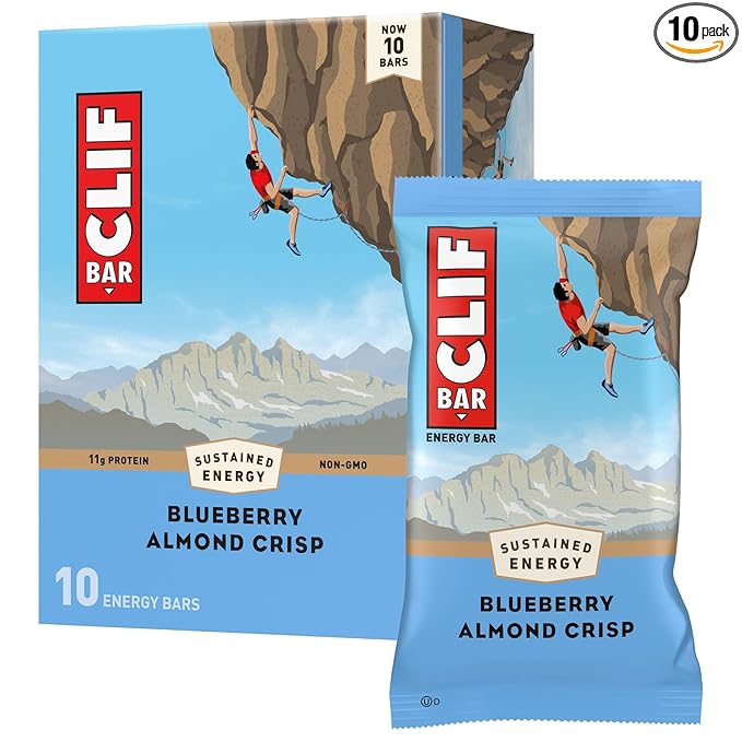 CLIF BAR - Blueberry Almond Crisp - Made with Organic Oats - Energy Bars - Non-GMO - Plant Based Protein Bars (10 Pack)