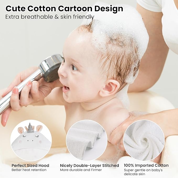 Mooreeke 2 Pack Baby Towels - 100% Cotton Baby Hooded Towels - Soft Baby Bath Towels with Hood for Newborn - Comfort Towels for Baby Girls and Boys - Animal Shaped Design (Puppy & Unicorn)