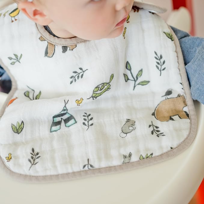 Little Unicorn Premium Classic Bib 3 pack | Adjustable as baby grows | Soft fabric on skin | Great for first time eaters (Forest Friends 2)