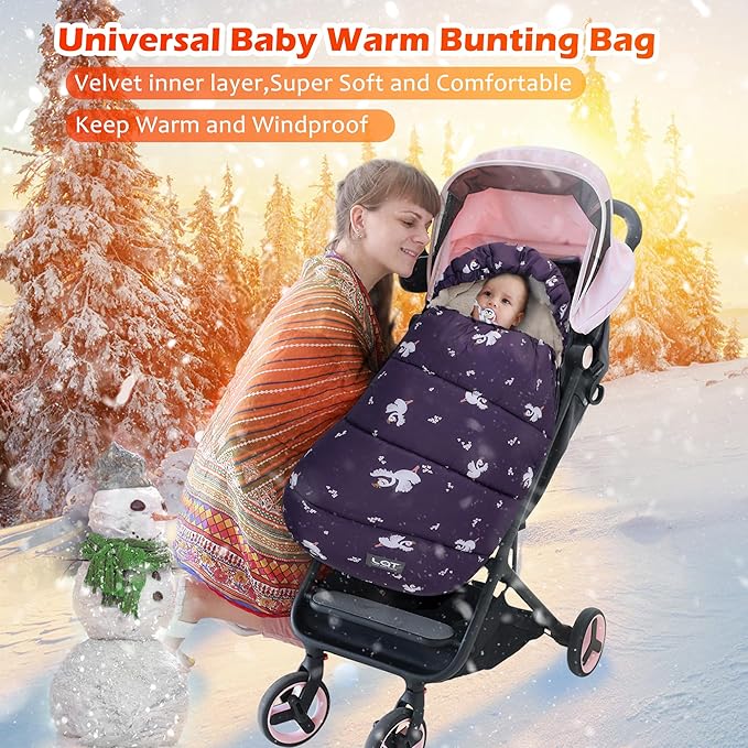 LAT Baby Warm Bunting Bag Universal,Stroller Sleeping Bag Cold Weather,Waterproof Toddler Footmuff(Detachable,Purple Swan)