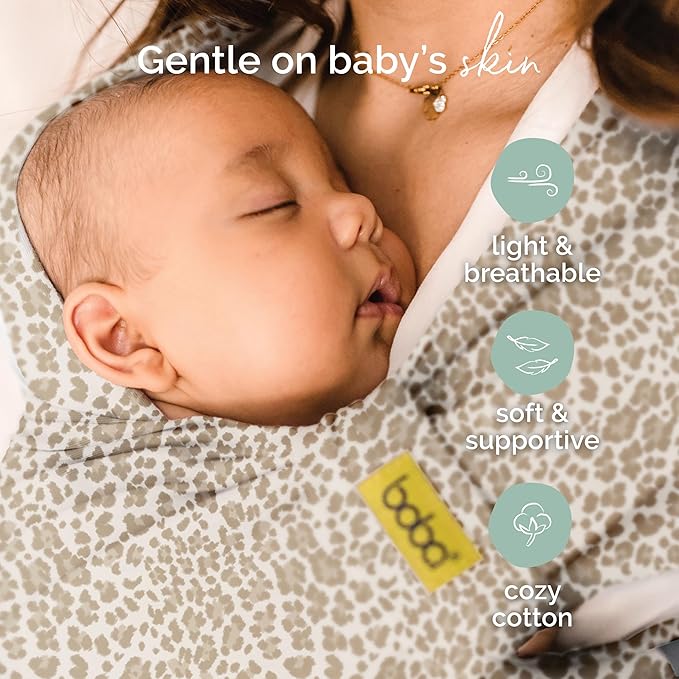 Boba Bliss Pre-Wrapped Baby Carrier with Buckle - Newborn to 7-35 lbs Light, Breathable & Easy to Adjust Hybrid Infant Sling & Toddler Carrier - Certified Hip-Healthy for 0-18 Months - Sand Leopard