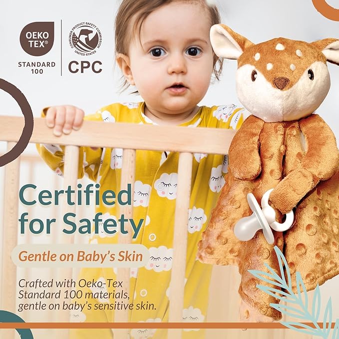 Baby Lovey Security Blanket Newborn - Plush Stuffed Animal with Pacifier Holder, Gender Neutral Baby Gift, Cozy Blanket for Boy & Girl Minky Dot