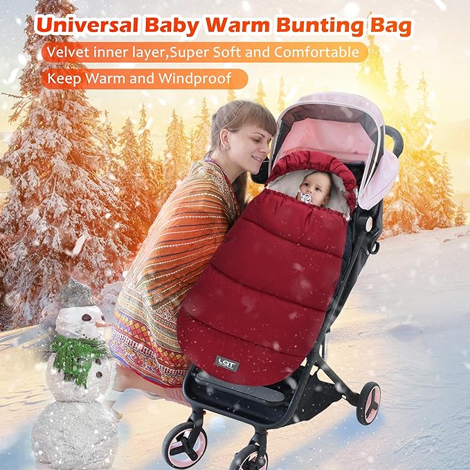 LAT Baby Warm Bunting Bag Universal,Stroller Sleeping Bag Cold Weather,Waterproof Toddler Footmuff(Detachable,Red)