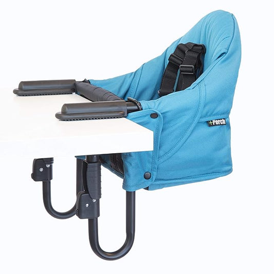 guzzie+Guss Perch Clip On Table Chair – Easy and Secure Setup for Travel (Including Restaurants, Picnics), at Home (Kitchen Islands, Dining Tables) with Machine Washable Fabric, Aqua