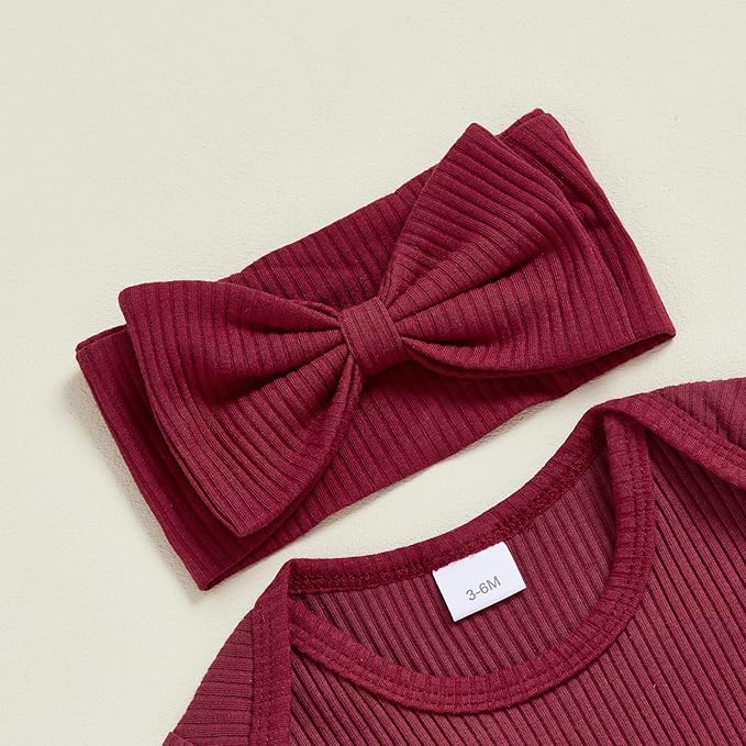 Newborn Baby Girls Rompers Knit Round Neck Long Sleeve Infant Fall Jumpsuits with Headband Coming Home Outfit