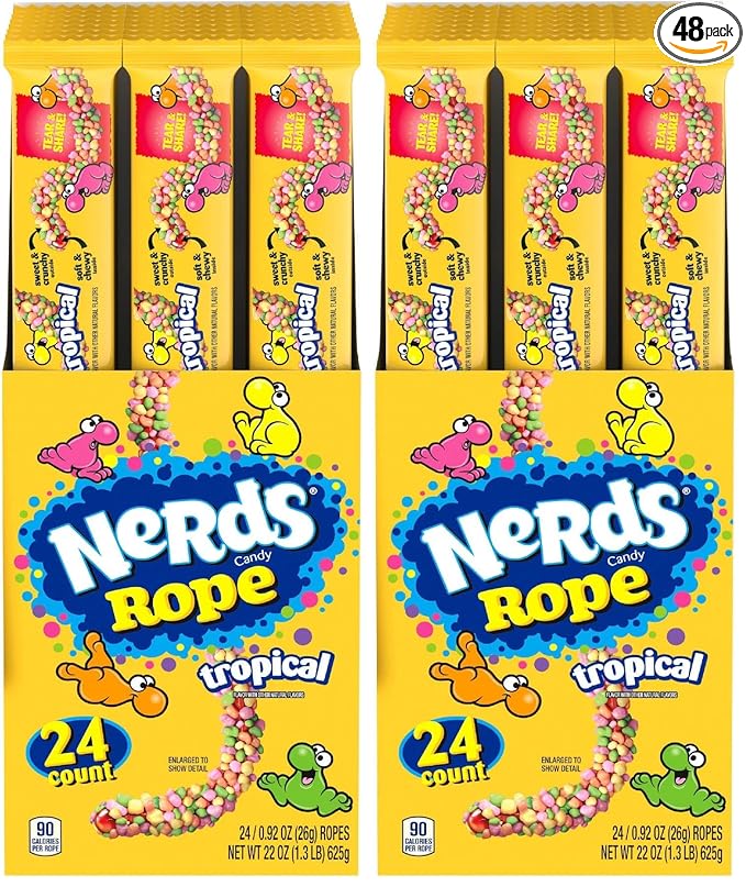 Nerds Rope Candy, Tropical Flavor, 0.92 Ounce Ropes (Pack of 48)