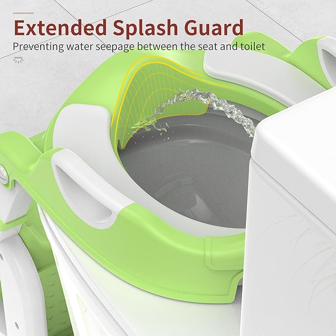 Potty Training Seat, Upgrade 2 in 1 Potty Training Toilet for Toddler, Toddler Toilet Seat for Boys Girls with Support Bar, Anti-Slip Pad and Step Stool (Green)