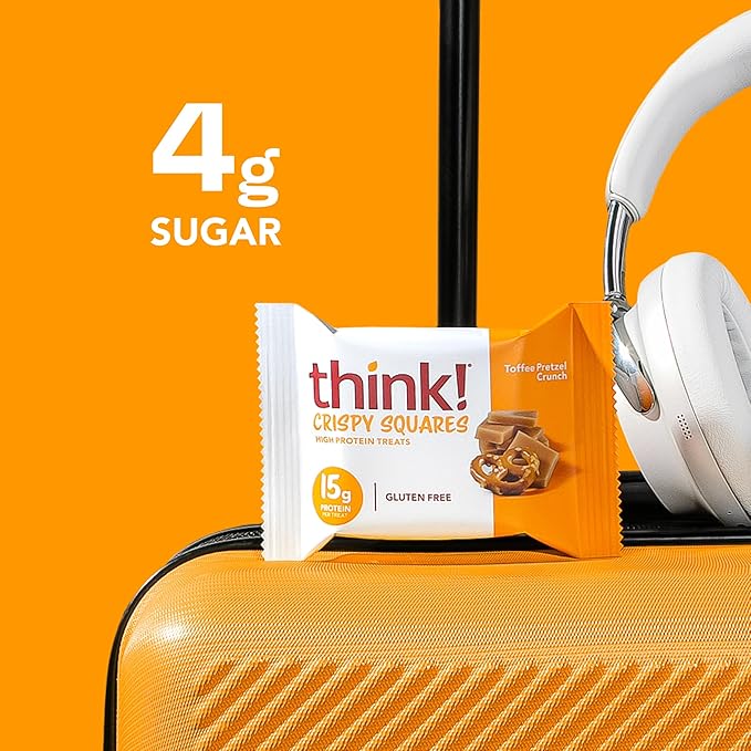Think! High Protein Crispy Squares Toffee Pretzel Crunch Treat (10 Pack)