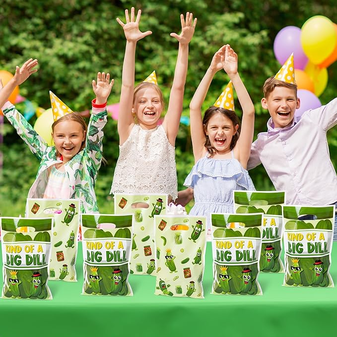 Funny Pickle Party Favor Bags - 50Pcs Kind of a Big Deal Cucumber Goody Candy Treat Gifts Bags, Interesting Vegetable Themed Party Decorations for Adults Kids Birthday Fruit Vegetable Events Supplies