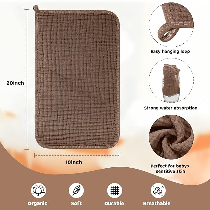 Tallew 8 Pack Baby Bibs and Muslin Burps for Baby Boy Girl Drooling and Teething 20" x 10" Burp Cloths Absorbent Rag Soft Cotton Bibs for Newborn Toddler Infant 0-24 Month Essentials(Fresh Colors)