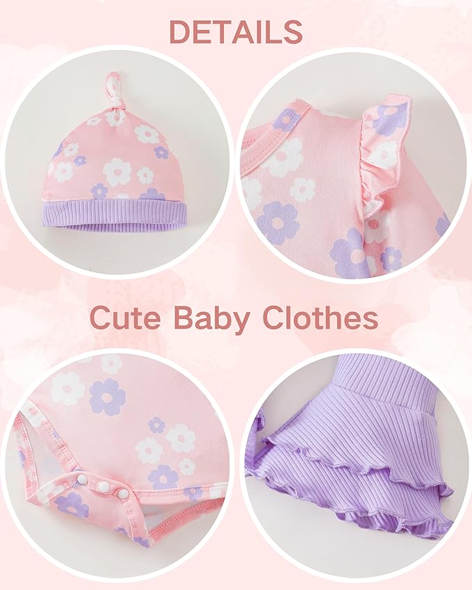 Renotemy Preemie Newborn Baby Girl Clothes Infant Romper Fall Winter Outfits Gifts for Girls Cute Bell Bottoms Pant Sets