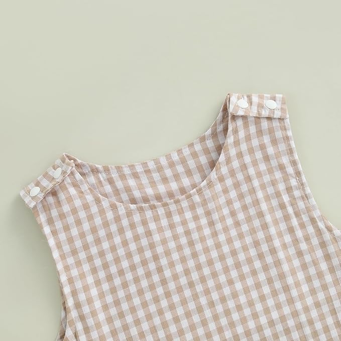 Baby Boy Summer Clothes Sleeveless Retro Plaid Romper Overalls Jumpsuit Shortalls Playsuit Outfits