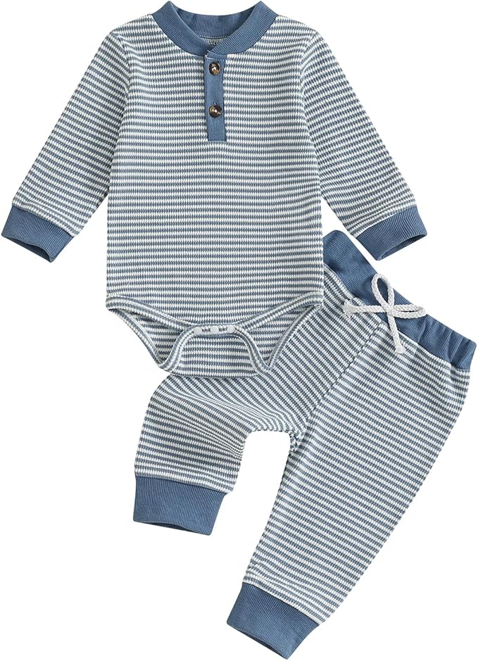 CIYCUIT Newborn Baby Boy Clothes Ribbed Knit Long Sleeve Bodysuit Pants 2-Piece Fall Winter Outfits