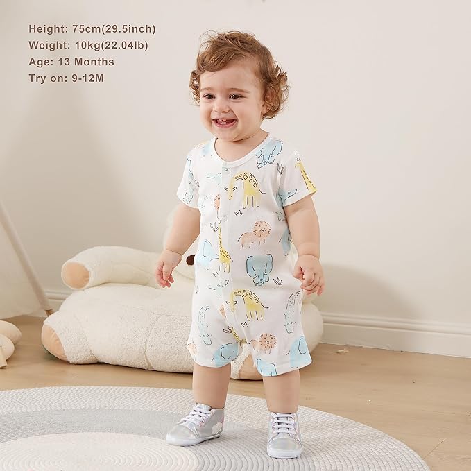 3-Pack 100% Cotton Baby Boy Rompers,0-24Months Short Sleeve Toddler Romper,Breathable Spring/Summer Clothes