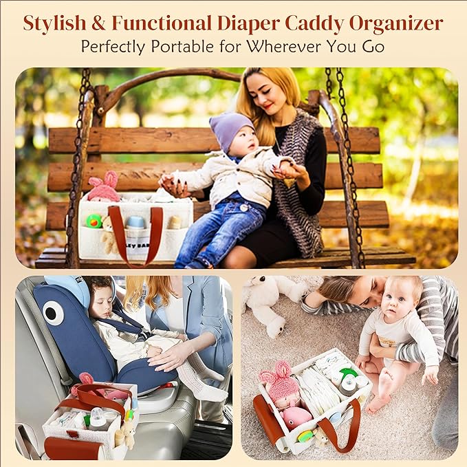 SMILEY BABY Nappy Caddy Organizer, Newborn Essentials & Car Diaper Caddy, Portable Nursery Storage Basket with Detachable Compartments, Baby Shower Gifts and Registry Must Haves for Boy or Girl