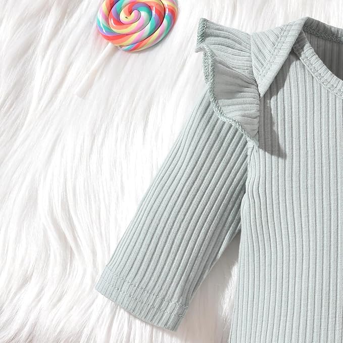 Aalizzwell Preemie Newborn Infant Baby Girls Clothes Ribbed Romper Bodysuit Pants Set Fall Winter Outfits