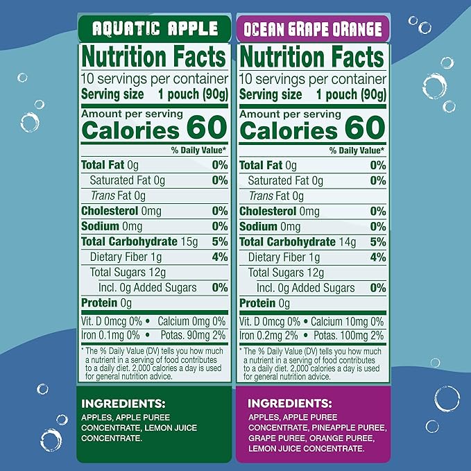 GoGo squeeZ Applesauce and Fruit Puree Underwater Species Discovery Pack, Aquatic Apple and Ocean Grape, 3.2 oz Pouches (Pack of 20), Unsweetened Snacks for Kids, BPA Free Pouches
