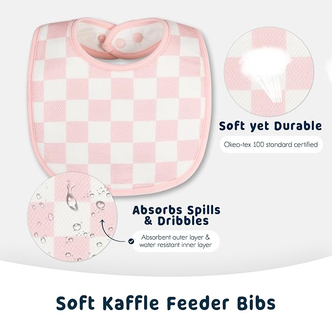 Tiny Twinkle 8 Pack Baby Food Bibs for Eating - Waterproof & Absorbent 6-12 Months Infant Bibs, OEKO-TEX Certified Drooling Bibs for Baby Led Weaning(Girl Print 8-Pack)