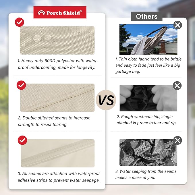 Porch Shield Patio Umbrella Cover - Outdoor Waterproof Garden Market Parasol Covers Fits Market Umbrella 7-10 Feet, Beige