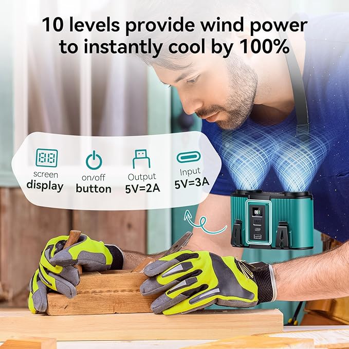 24000mAh Personal Waist Fan, USB Rechargeable Clip The Waist For Working,10 Speed & 40H Cooling and Heatstroke Prevention For Outdoor Travel Camping (blue, 24000mAh)