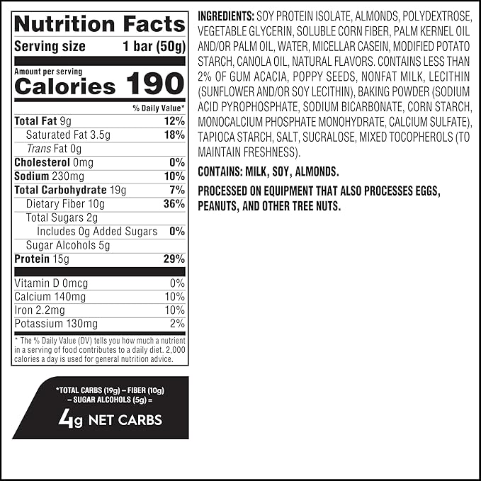 Atkins Soft Baked Protein Bars, Lemon Poppyseed, 15g Protein, 2g Sugar, Excellent Source of Fiber, Low Carb, 6 Packs (4 Bars Each)